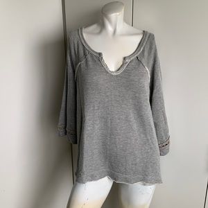 Free People textured tunic 3/4 sleeve V-neck/boat neck pullover